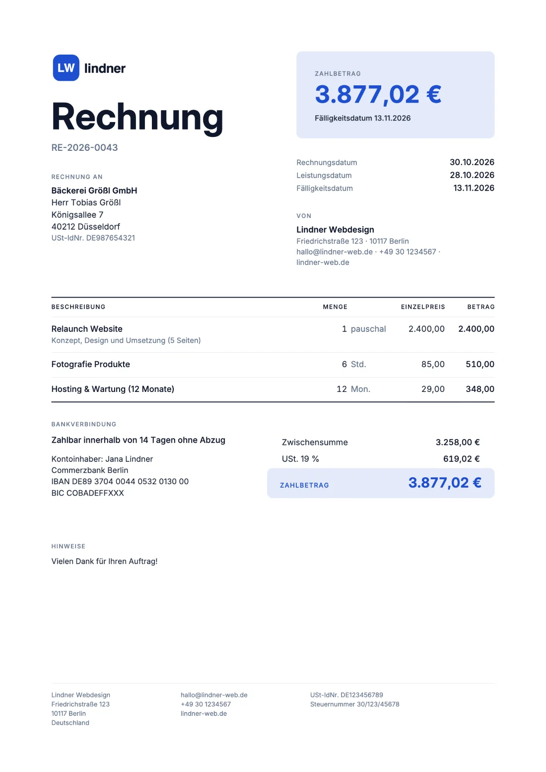 Markant: Rechnung (Beispieldaten)
