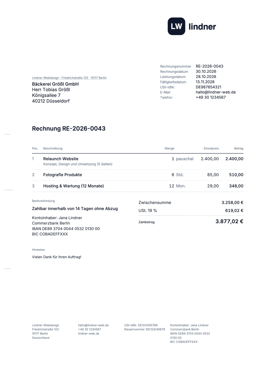 DIN 5008: Rechnung (Beispieldaten)