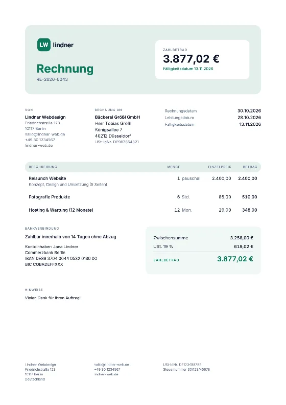 Frisch: Rechnung (Beispieldaten)