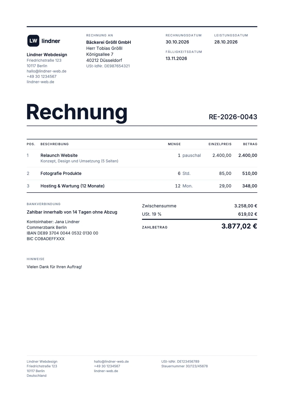 Raster: Rechnung (Beispieldaten)