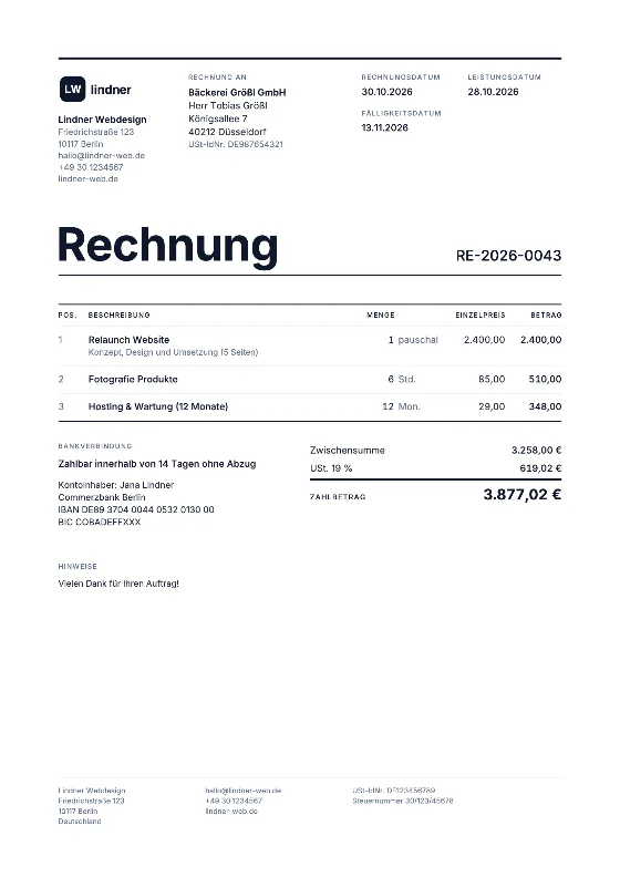 Raster: Rechnung (Beispieldaten)