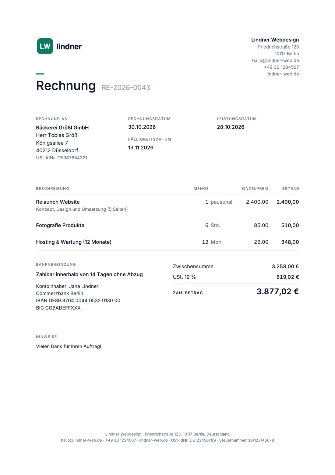 Minimal: Rechnung (Beispieldaten)