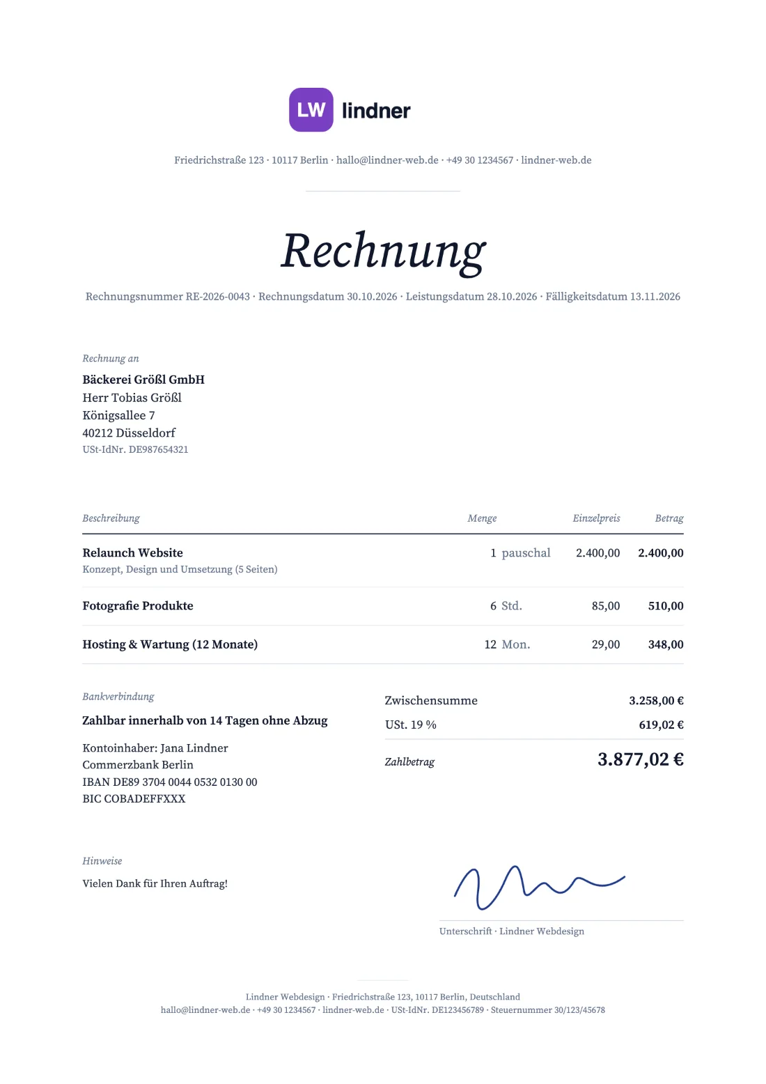 Studio: Rechnung (Beispieldaten)