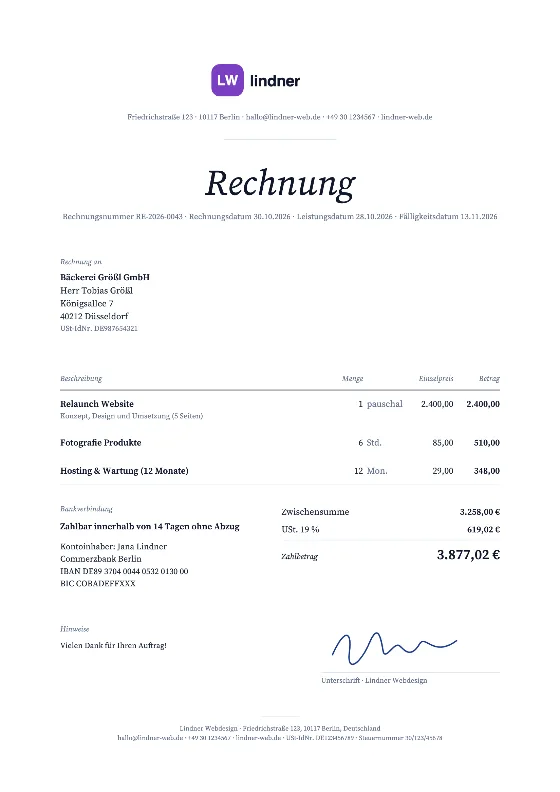 Studio: Rechnung (Beispieldaten)