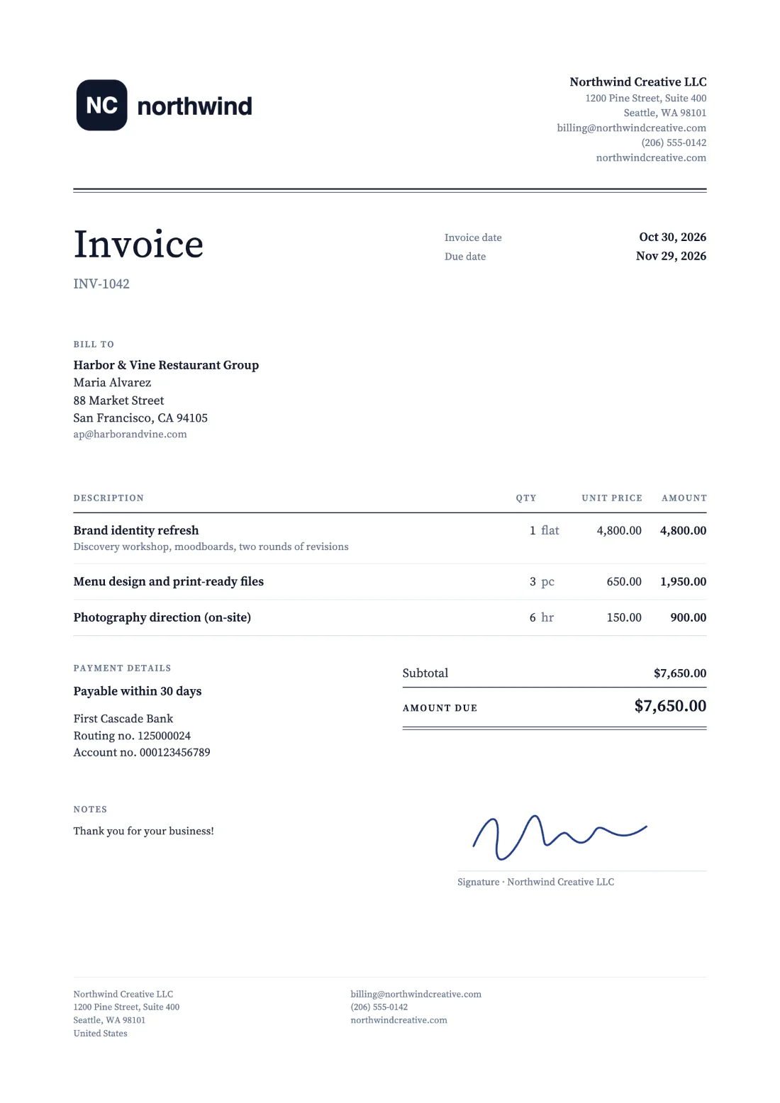 Classic: Invoice (Sample data)