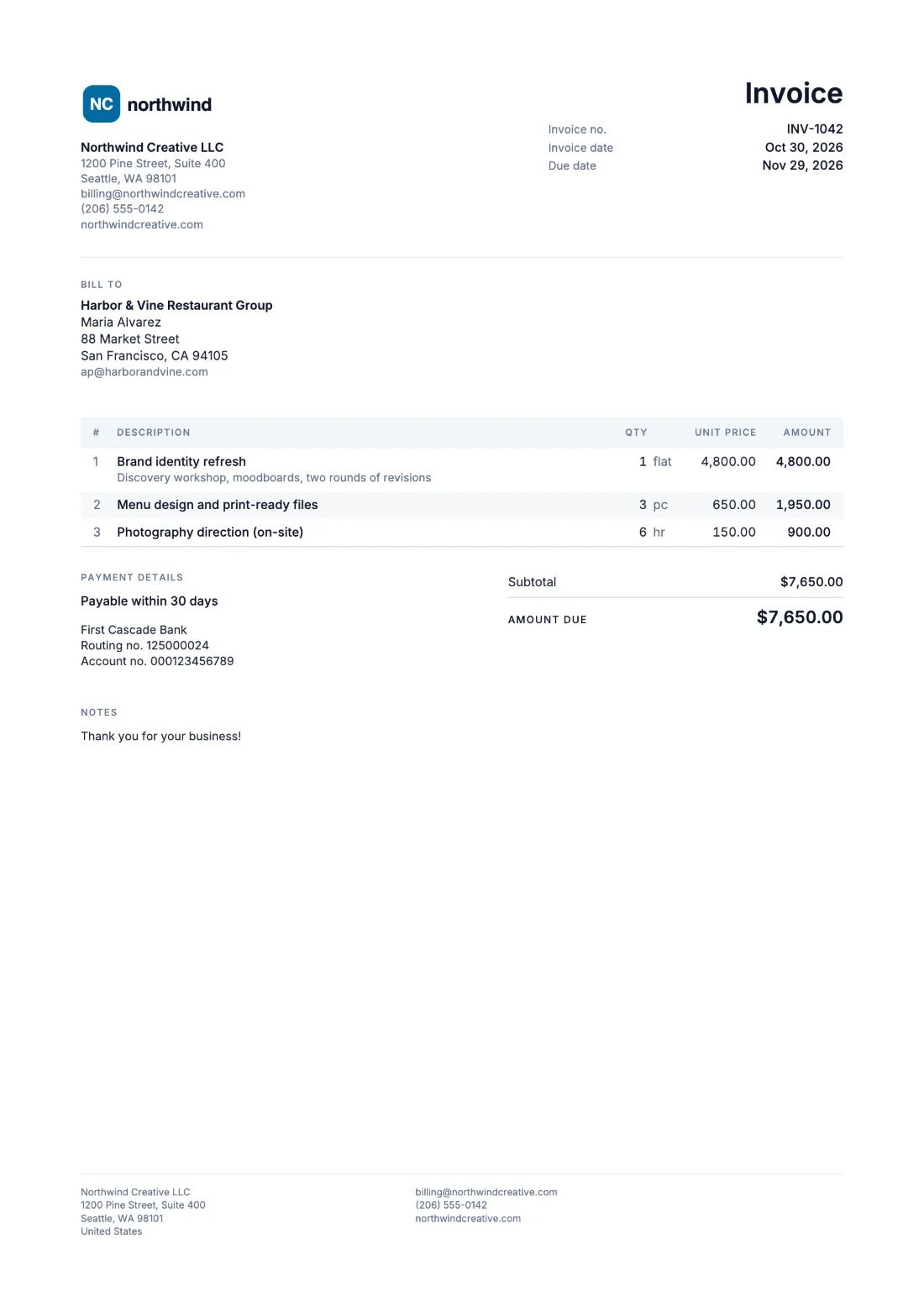 Compact: Invoice (Sample data)