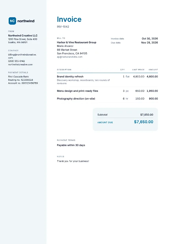 Corporate: Invoice (Sample data)