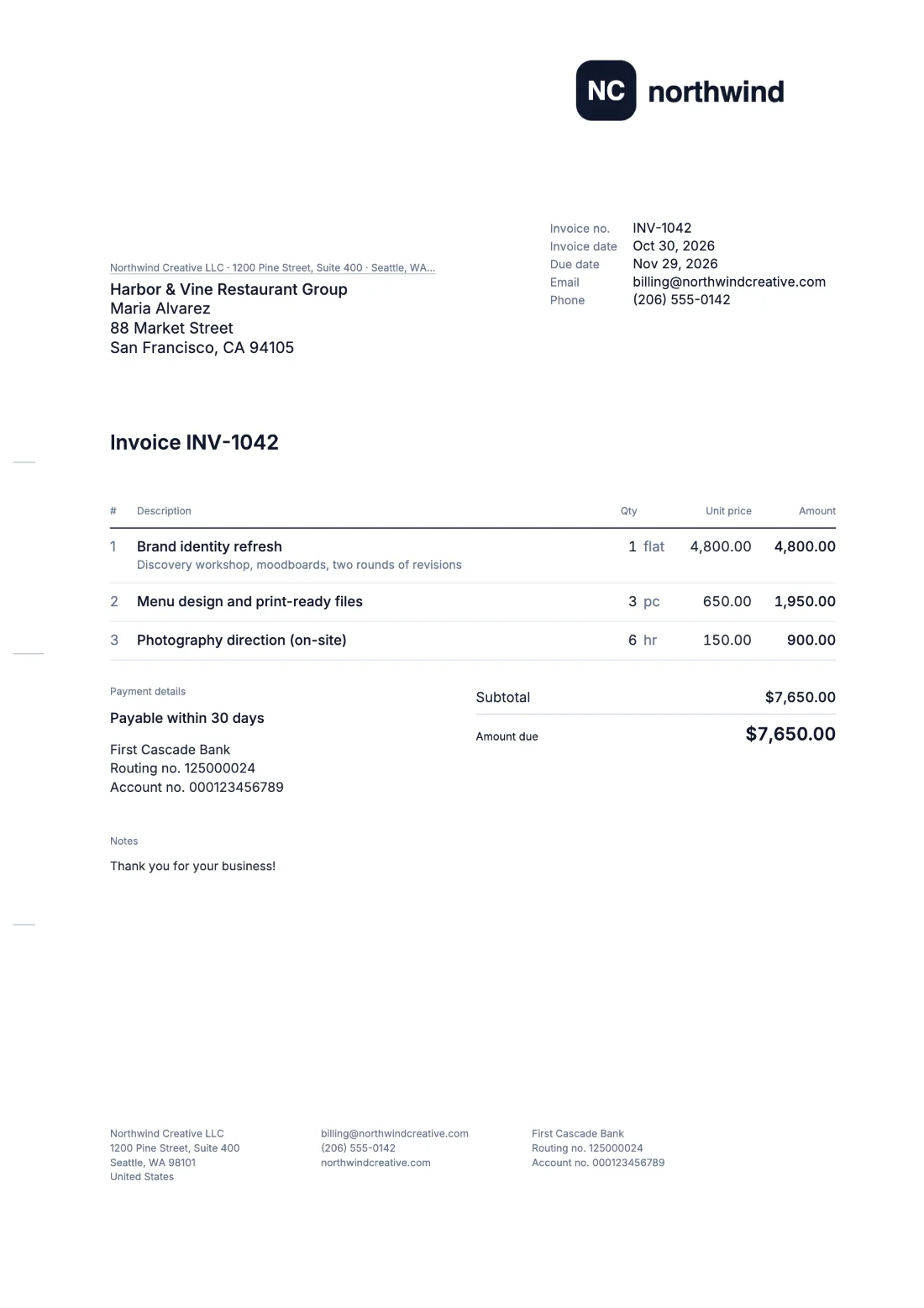 DIN 5008: Invoice (Sample data)