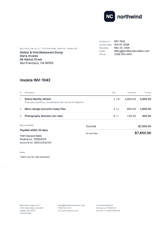 DIN 5008: Invoice (Sample data)