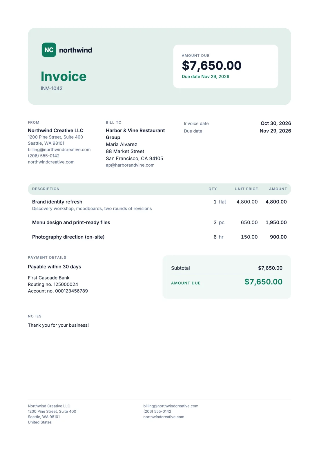 Fresh: Invoice (Sample data)