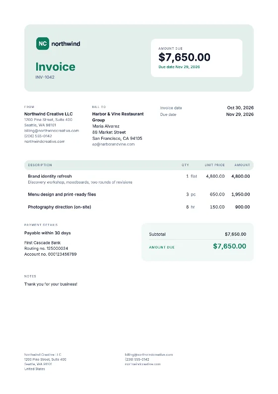 Fresh: Invoice (Sample data)