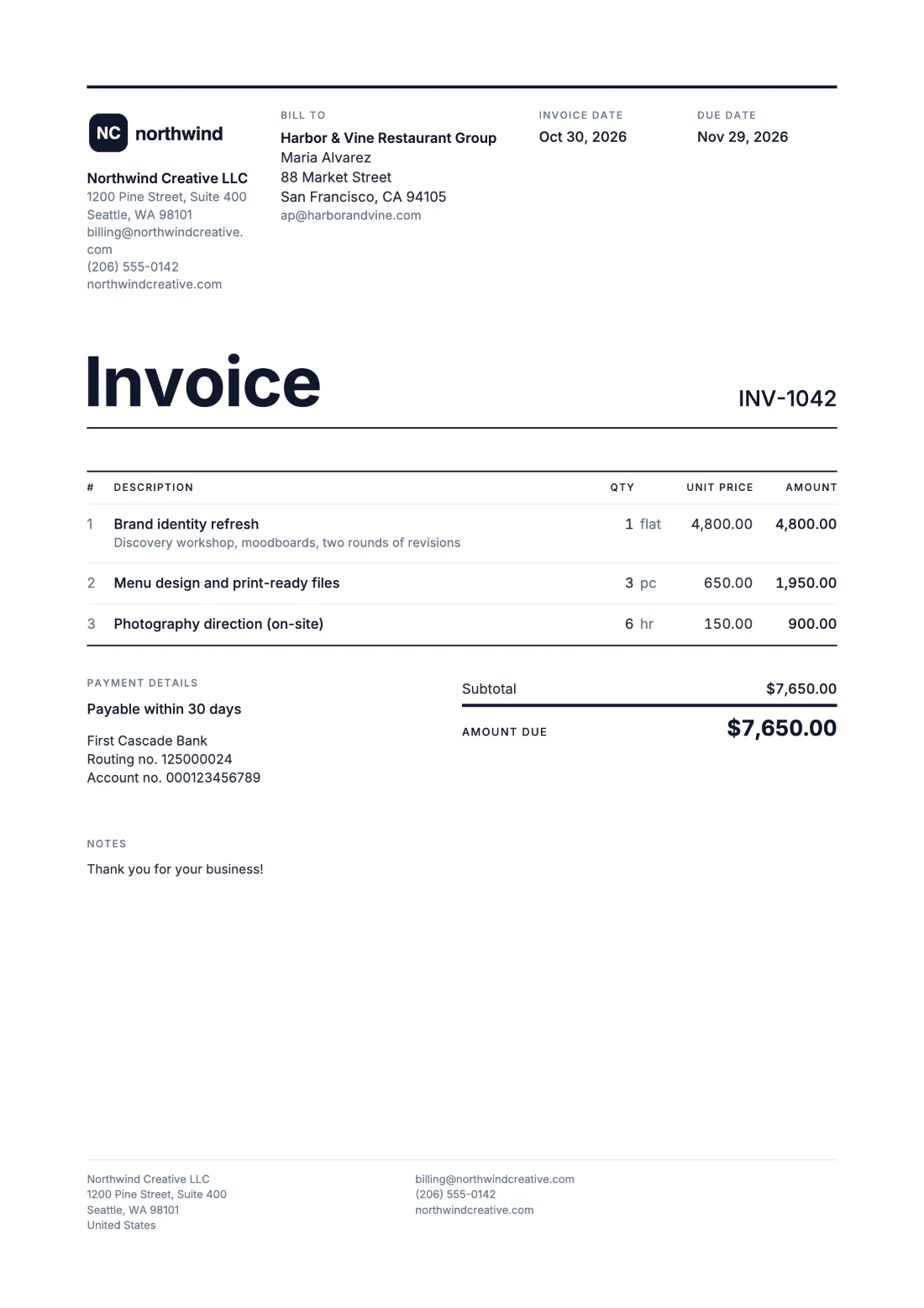 Swiss Grid: Invoice (Sample data)