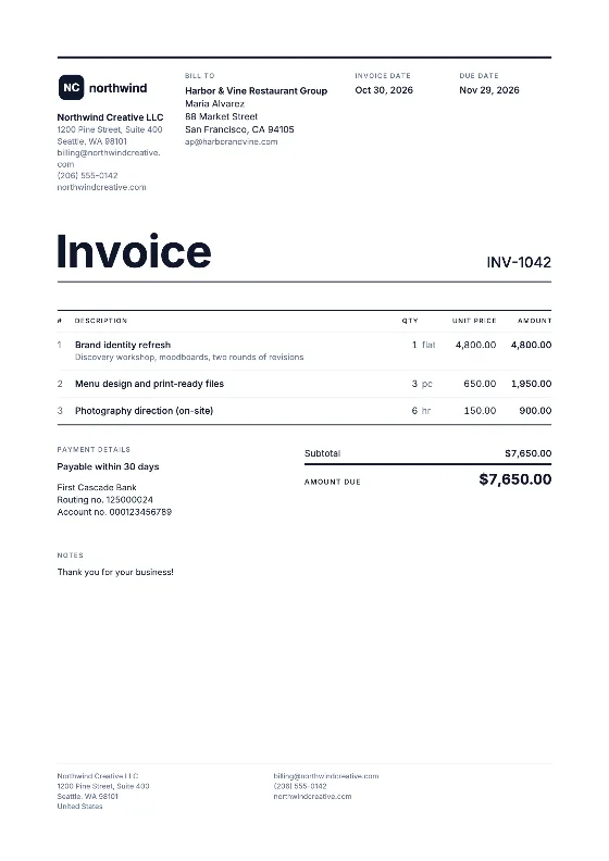 Swiss Grid: Invoice (Sample data)