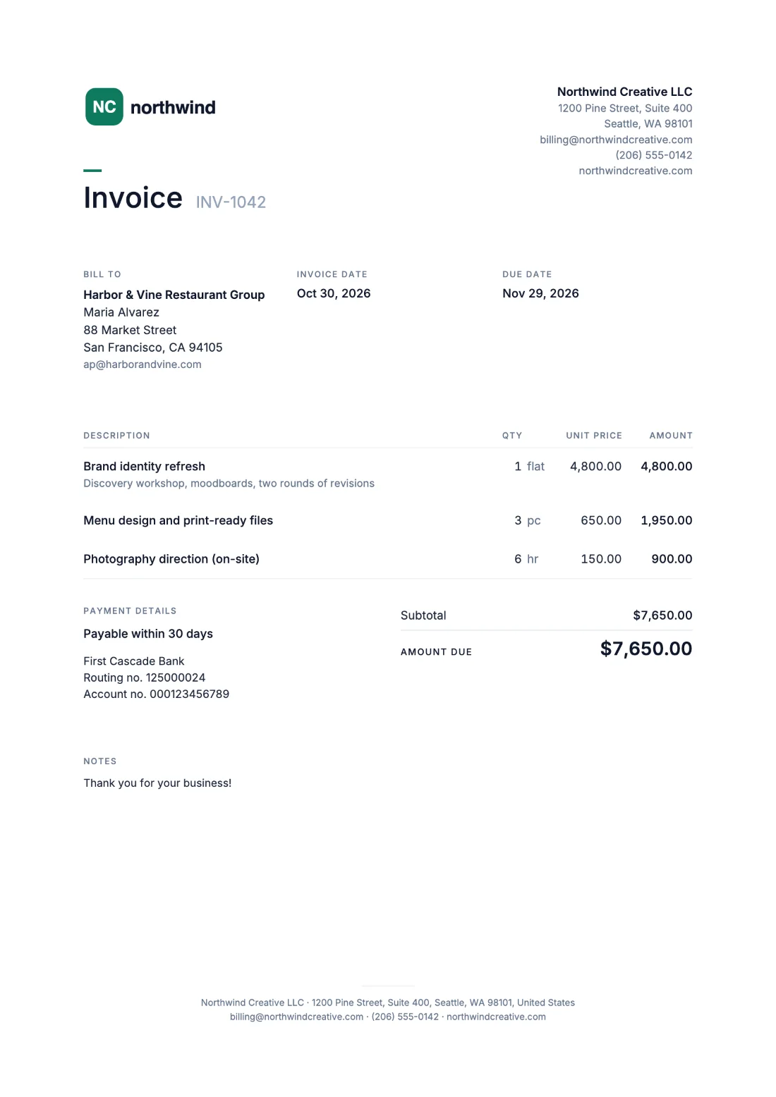 Minimal: Invoice (Sample data)