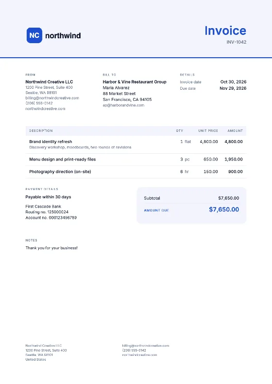 Modern: Invoice (Sample data)