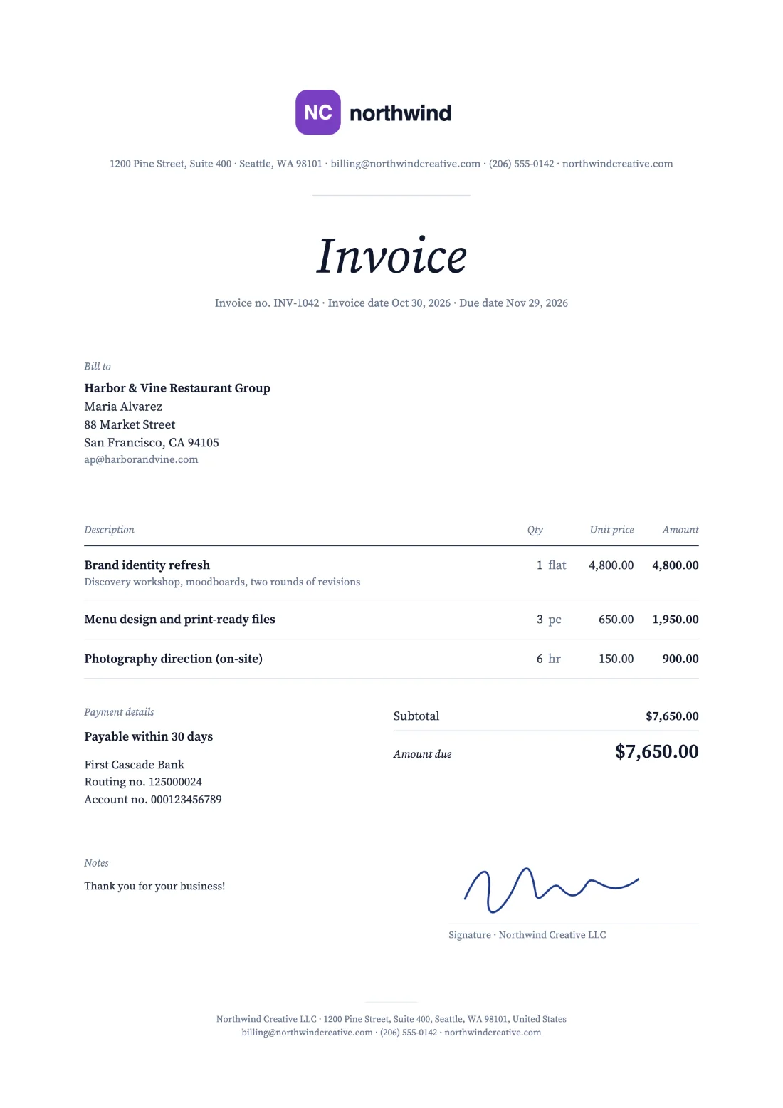 Studio: Invoice (Sample data)