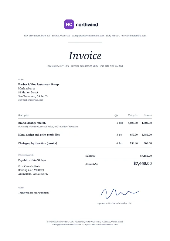 Studio: Invoice (Sample data)
