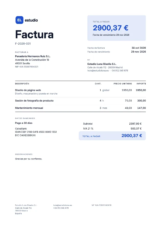 Llamativa: Factura (Datos de ejemplo)