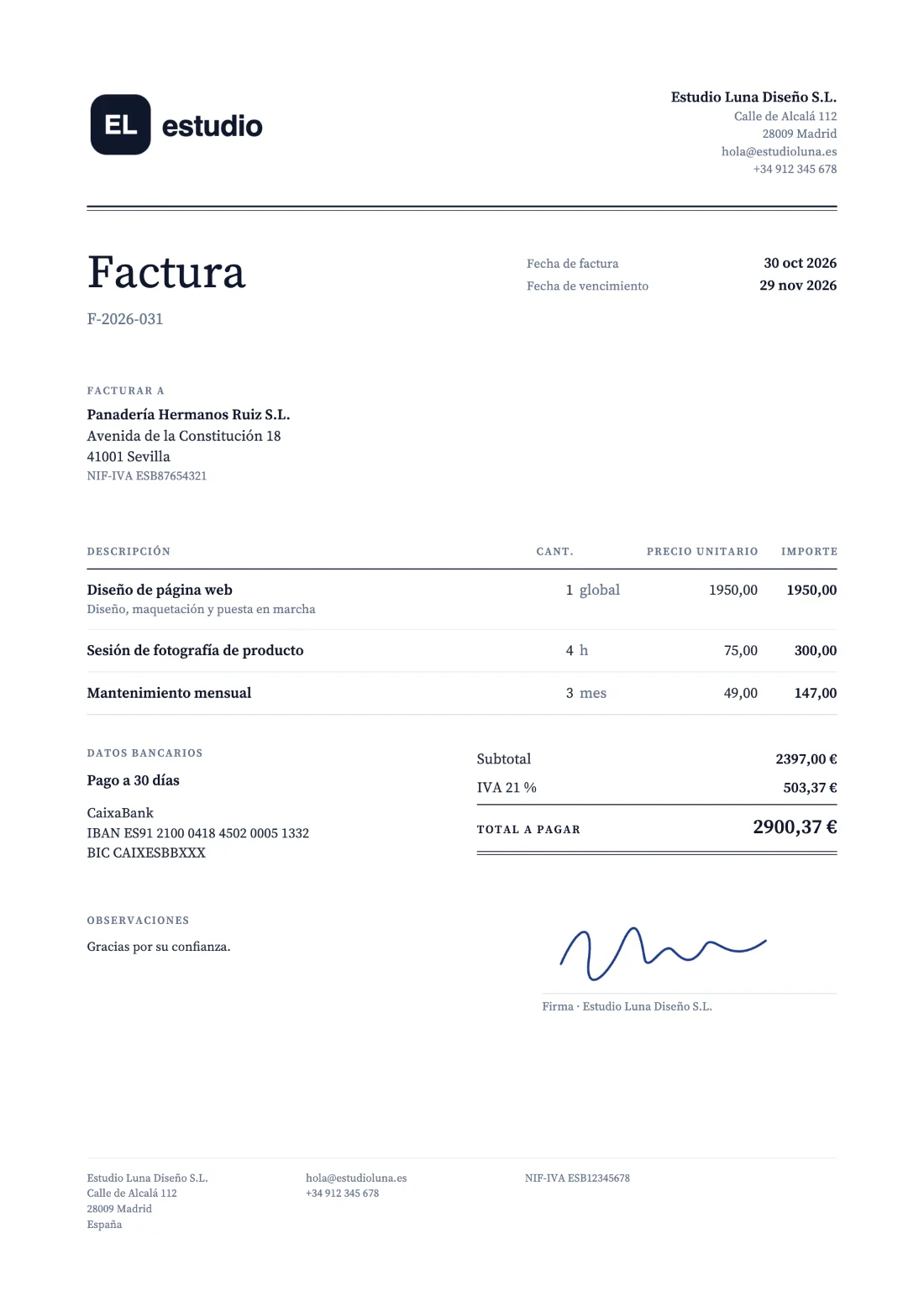 Clásica: Factura (Datos de ejemplo)