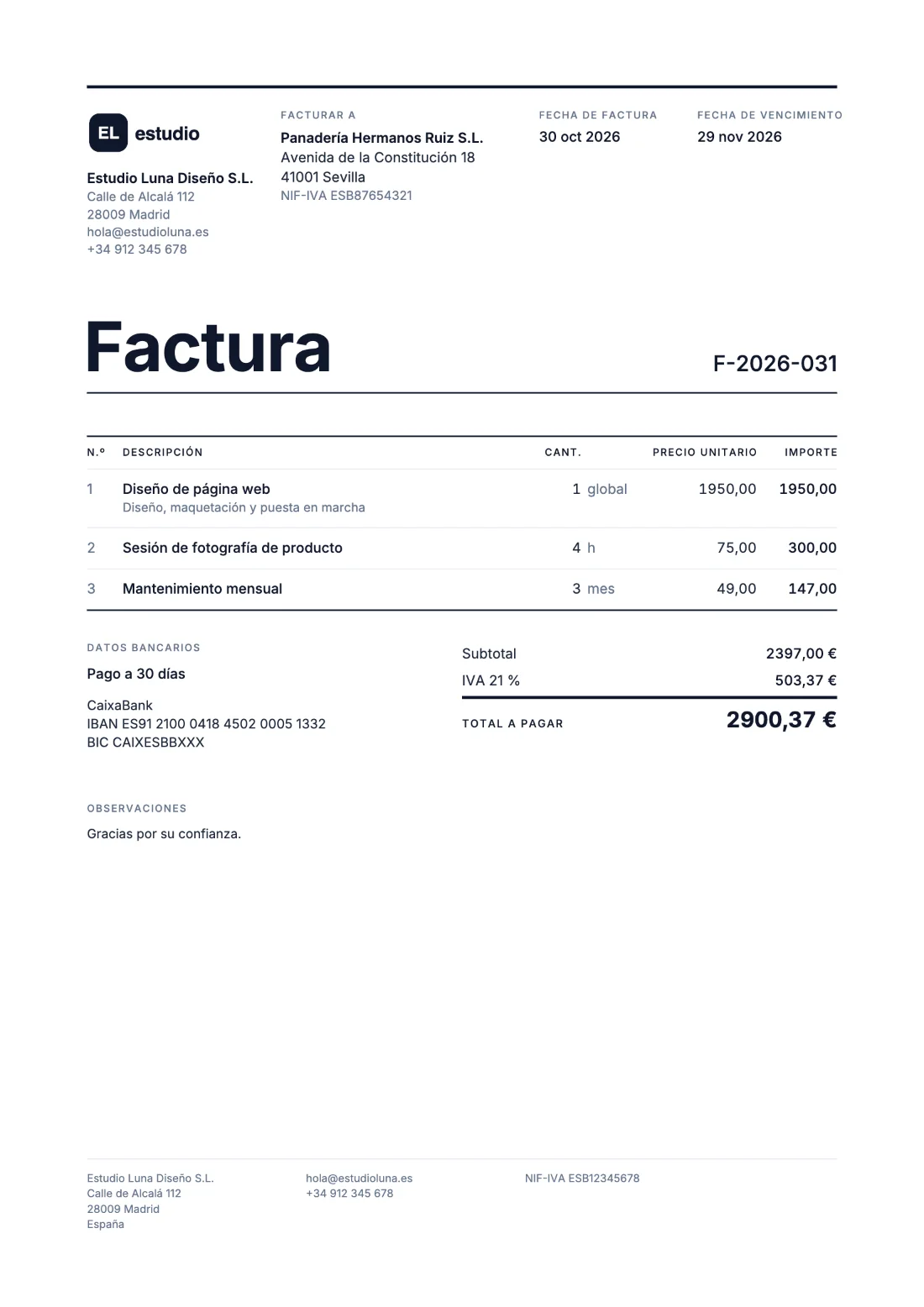Cuadrícula: Factura (Datos de ejemplo)