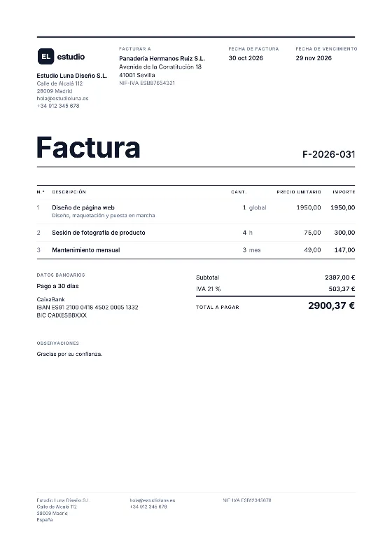 Cuadrícula: Factura (Datos de ejemplo)