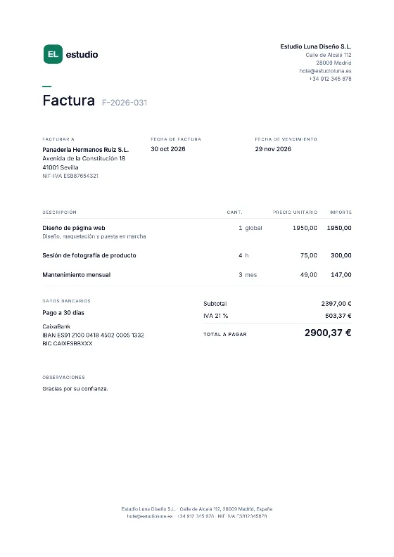 Minimalista: Factura (Datos de ejemplo)