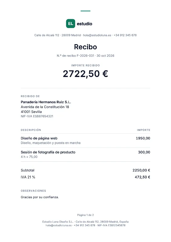 Recibo: Factura (Datos de ejemplo)