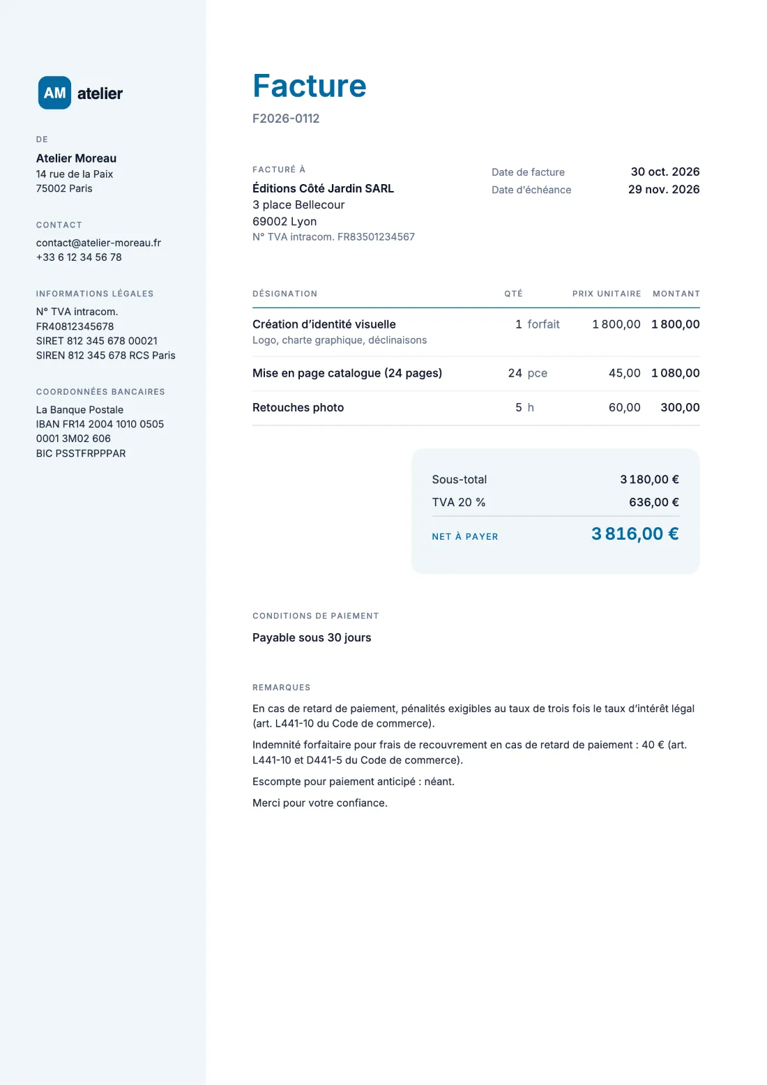 Entreprise: Facture (Données d’exemple)