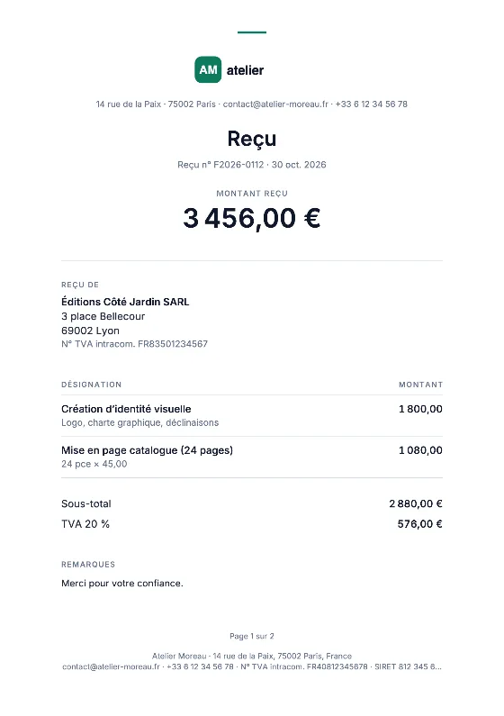 Reçu: Facture (Données d’exemple)