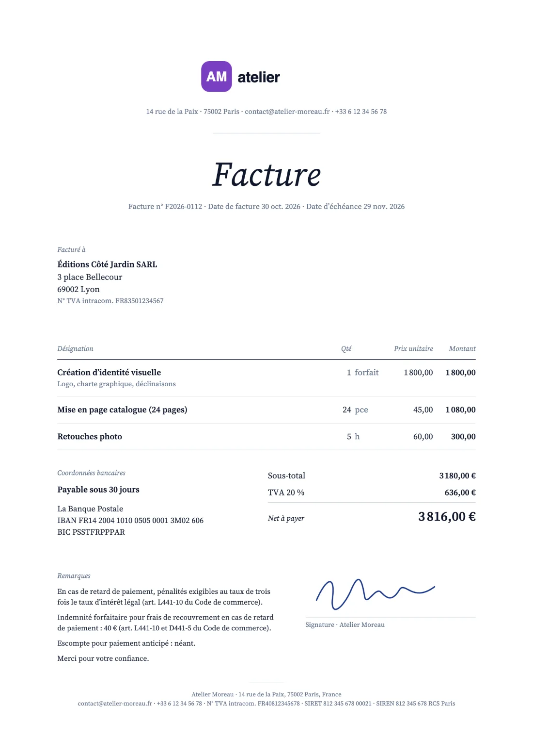 Studio: Facture (Données d’exemple)