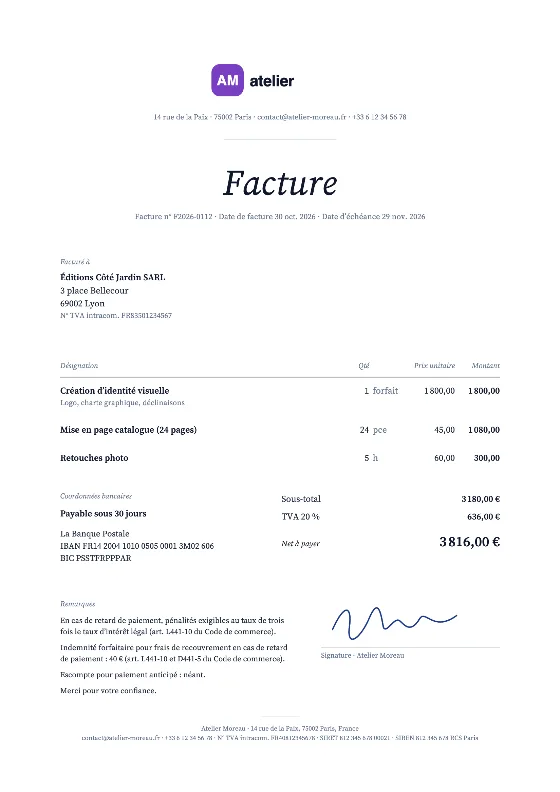 Studio: Facture (Données d’exemple)