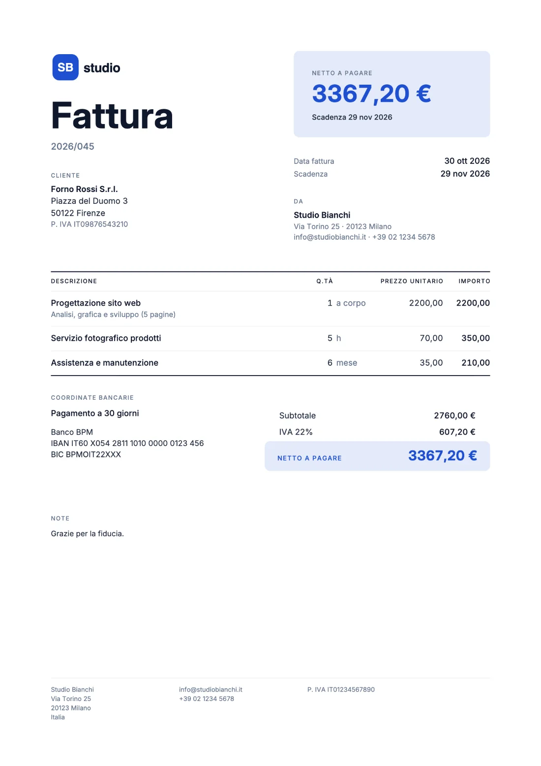 Deciso: Fattura (Dati di esempio)