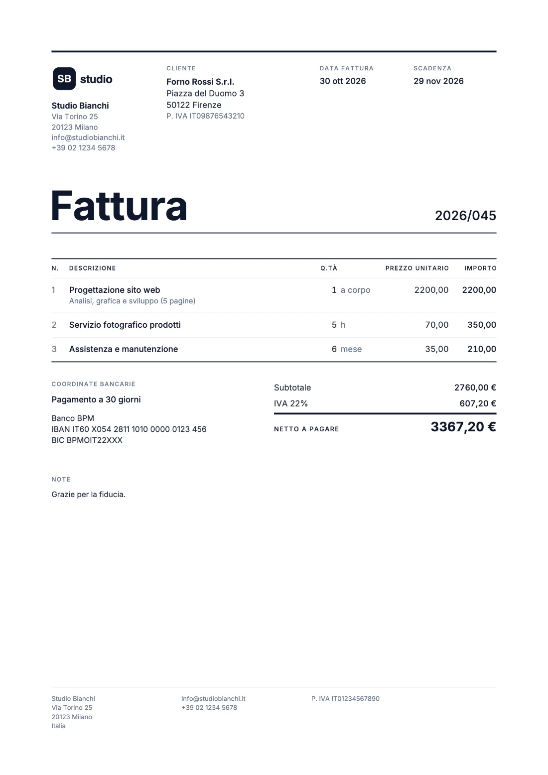 Griglia: Fattura (Dati di esempio)