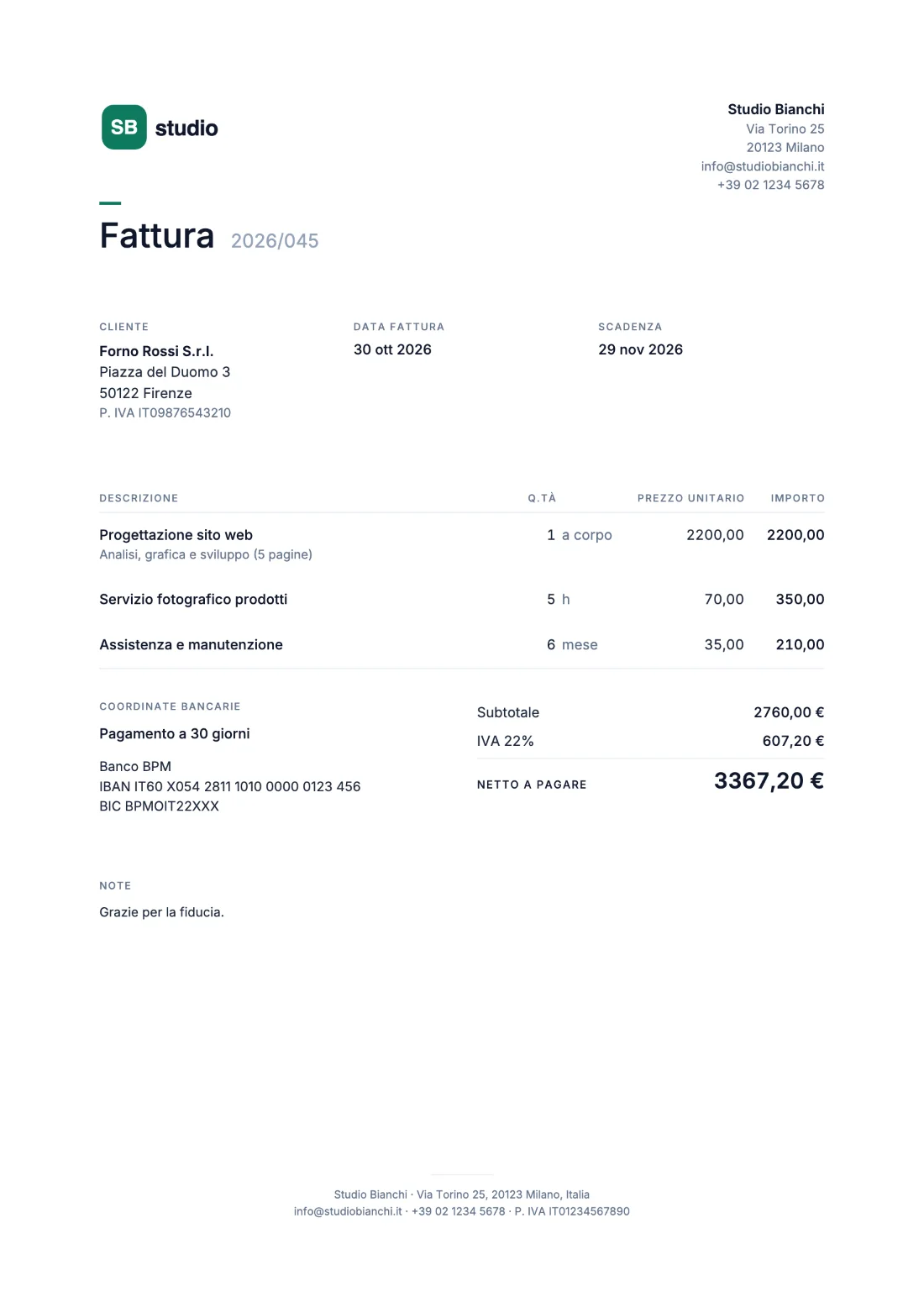Minimal: Fattura (Dati di esempio)