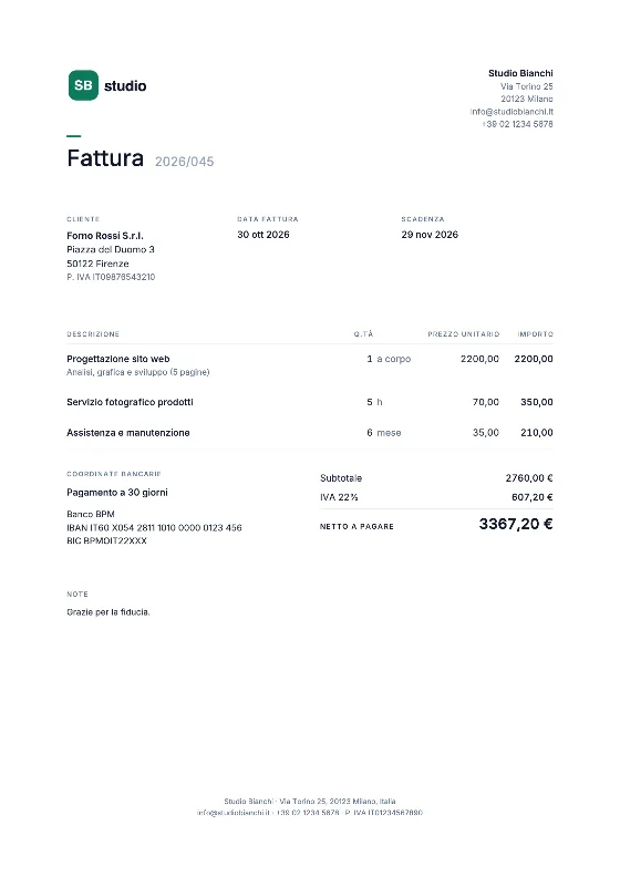 Minimal: Fattura (Dati di esempio)