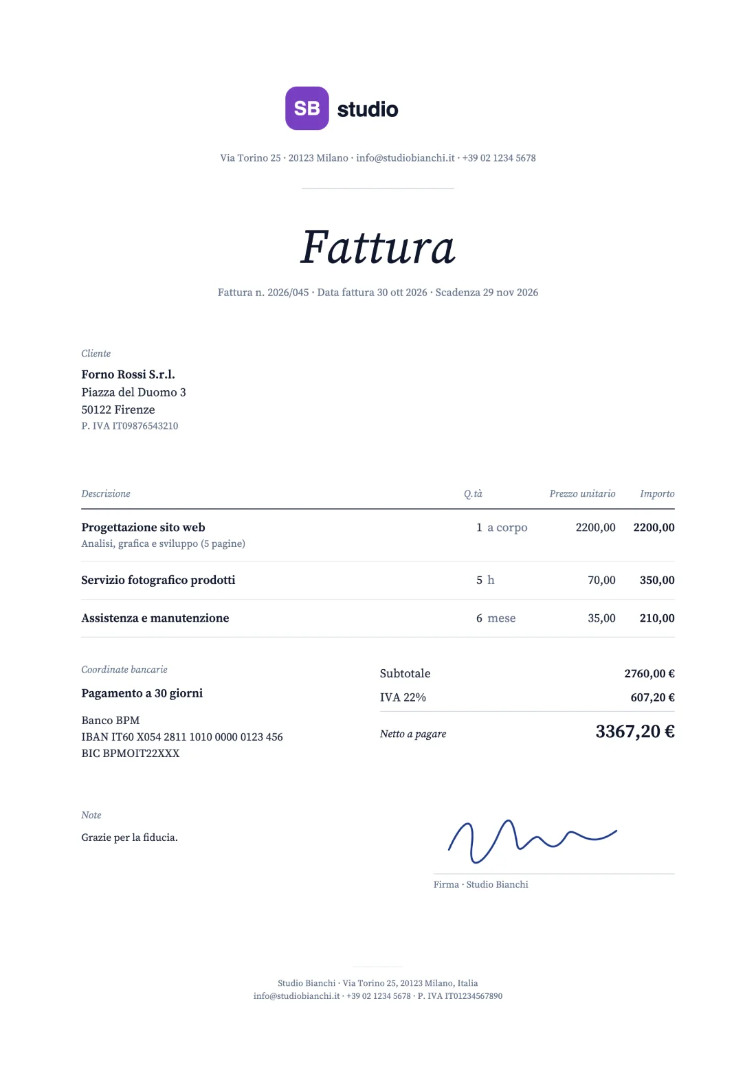 Studio: Fattura (Dati di esempio)
