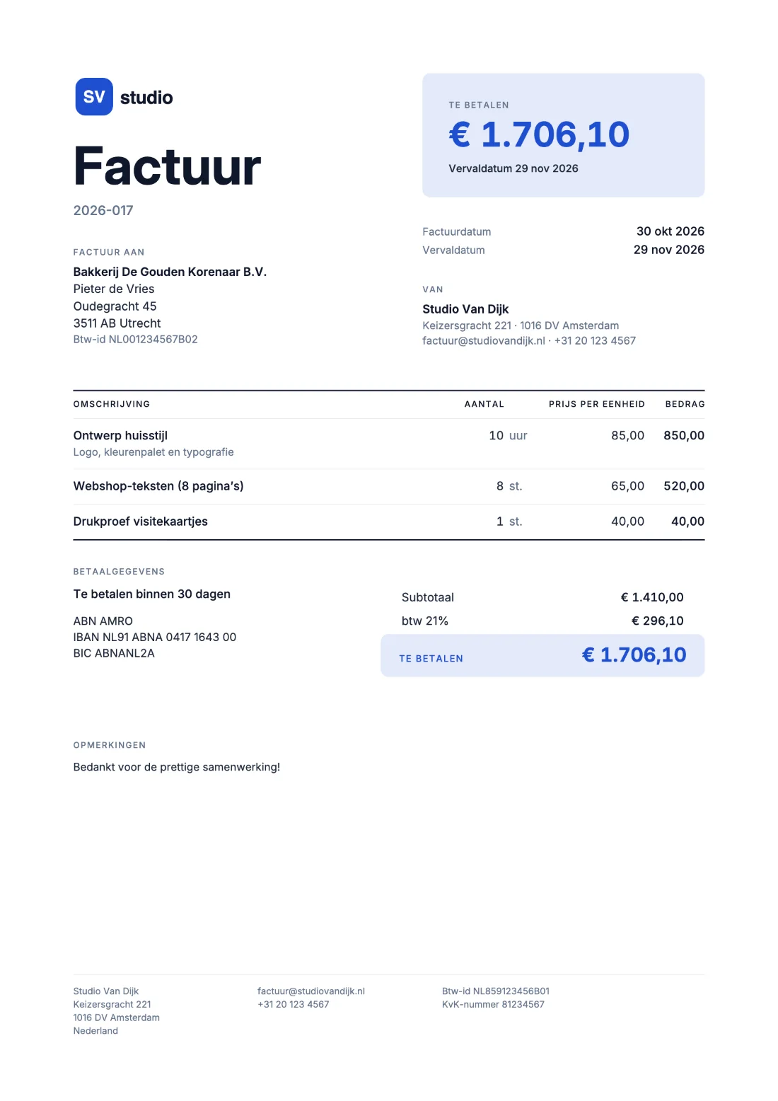 Opvallend: Factuur (Voorbeeldgegevens)