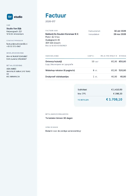 Zakelijk: Factuur (Voorbeeldgegevens)