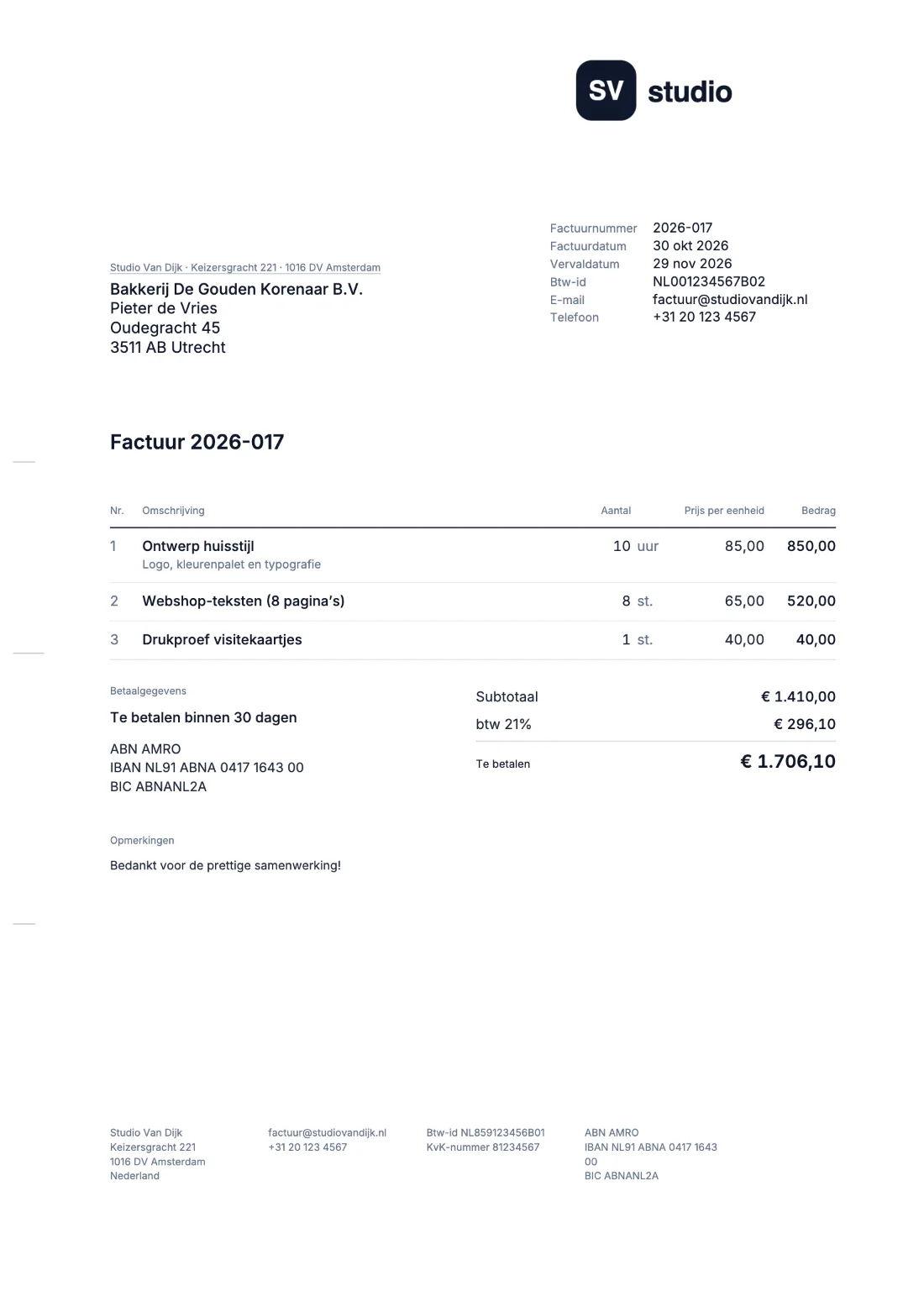 DIN 5008: Factuur (Voorbeeldgegevens)