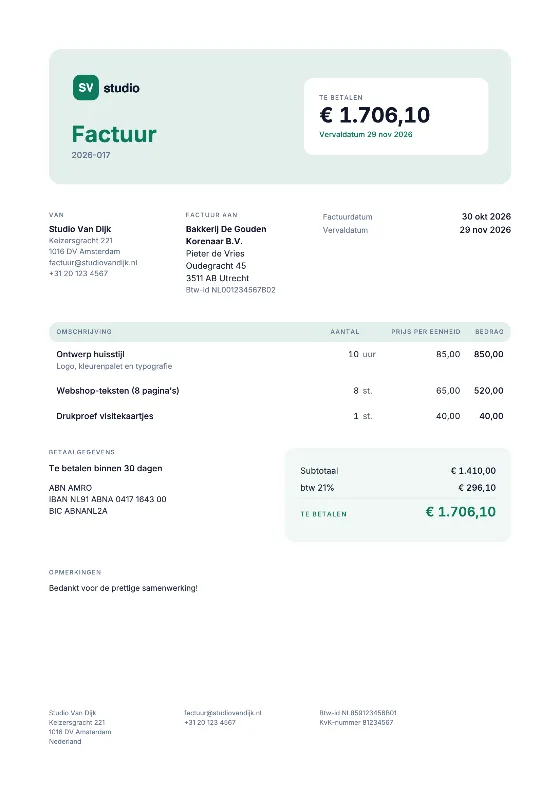 Fris: Factuur (Voorbeeldgegevens)