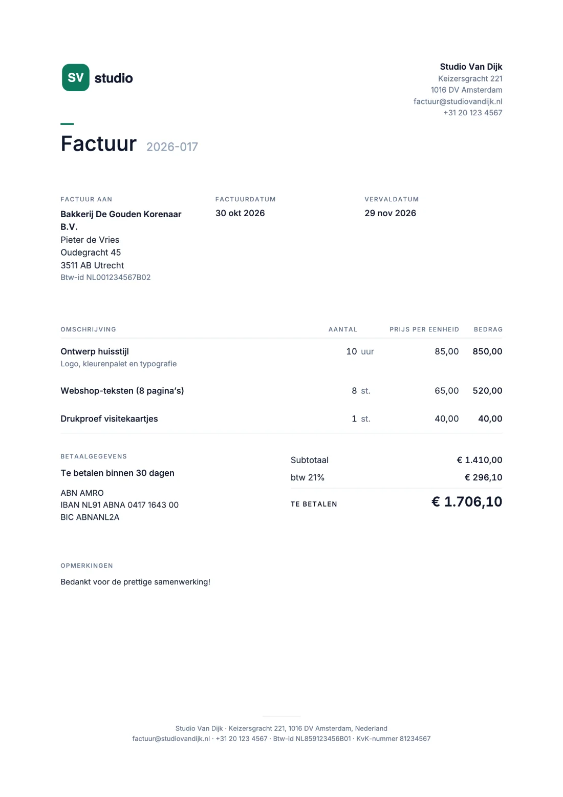 Minimaal: Factuur (Voorbeeldgegevens)
