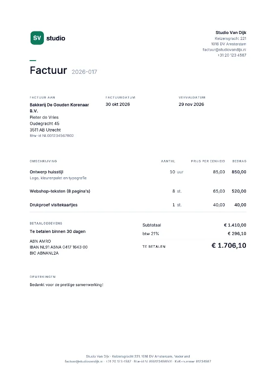 Minimaal: Factuur (Voorbeeldgegevens)