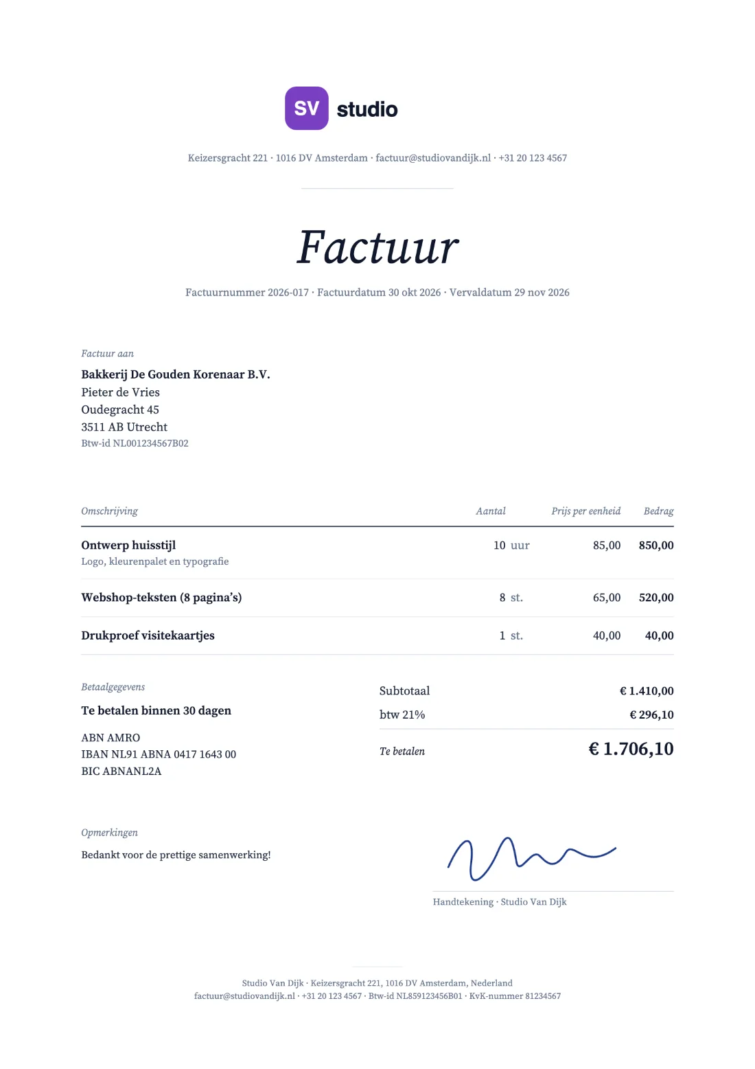 Studio: Factuur (Voorbeeldgegevens)