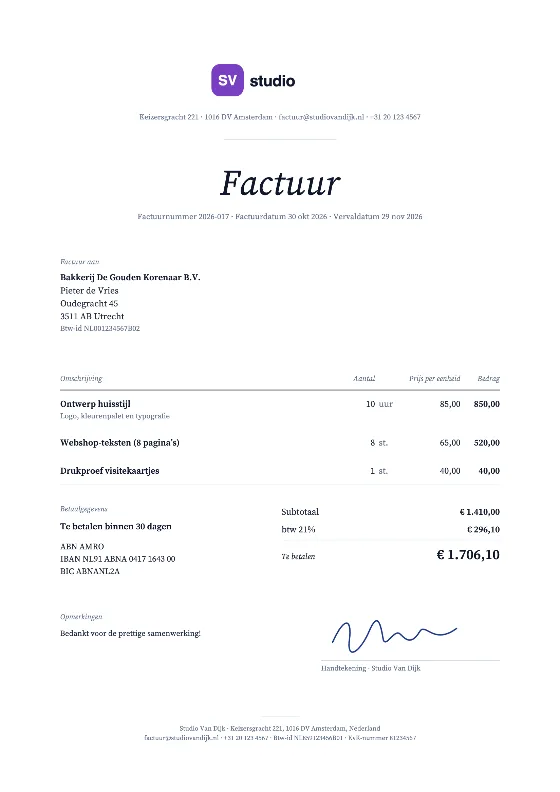 Studio: Factuur (Voorbeeldgegevens)