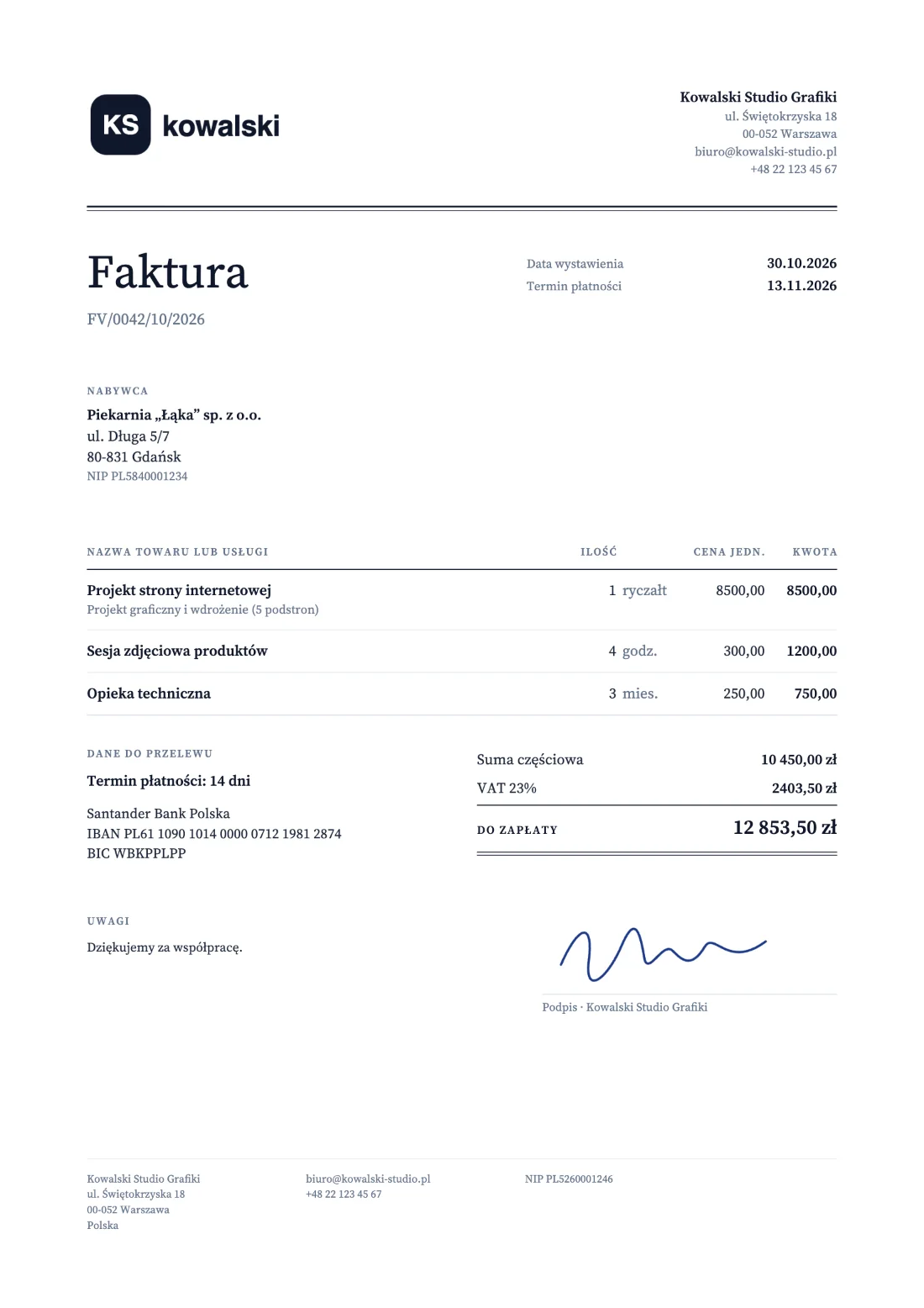 Klasyczny: Faktura (Przykładowe dane)
