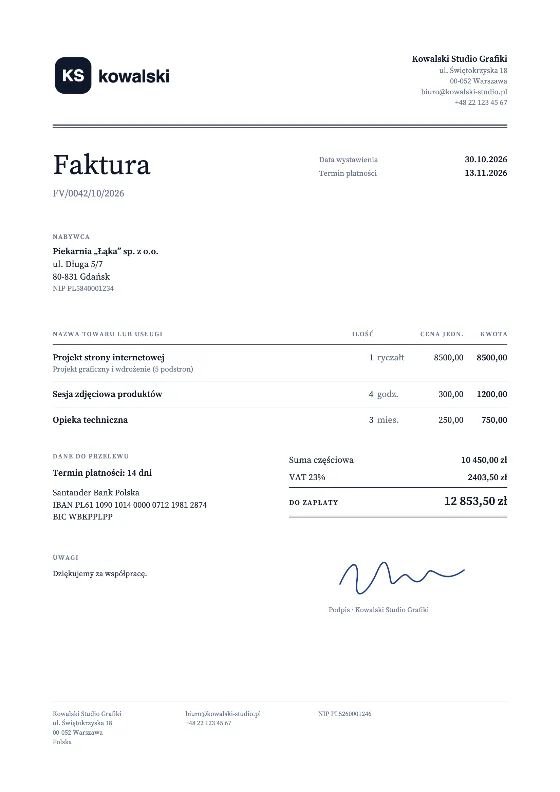 Klasyczny: Faktura (Przykładowe dane)
