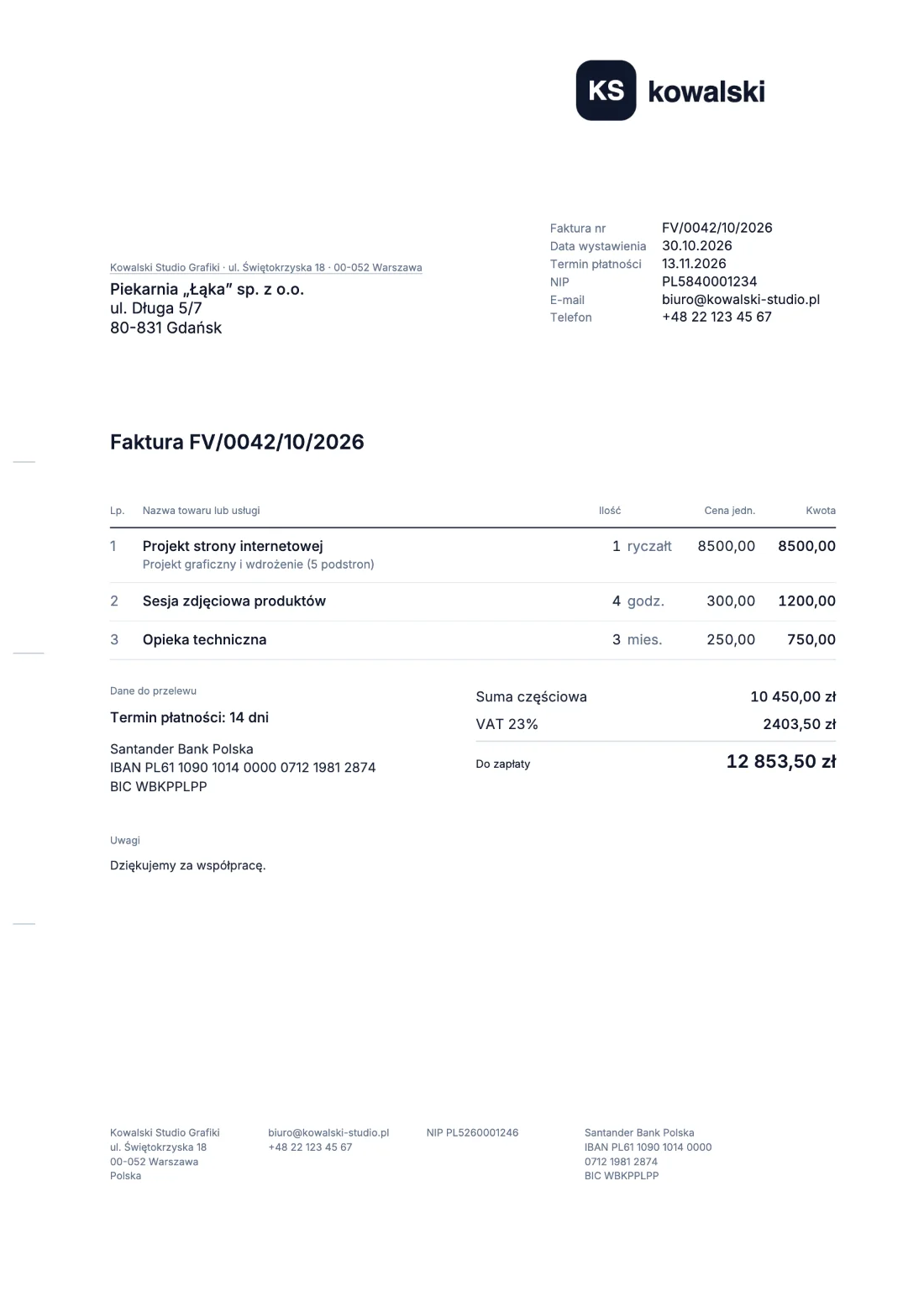 DIN 5008: Faktura (Przykładowe dane)
