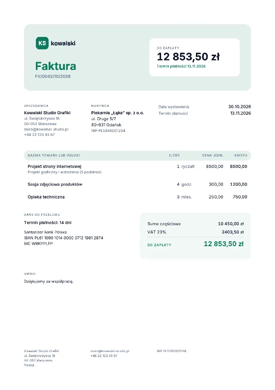 Świeży: Faktura (Przykładowe dane)
