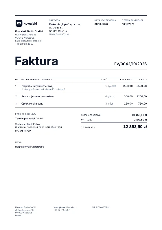 Siatka: Faktura (Przykładowe dane)