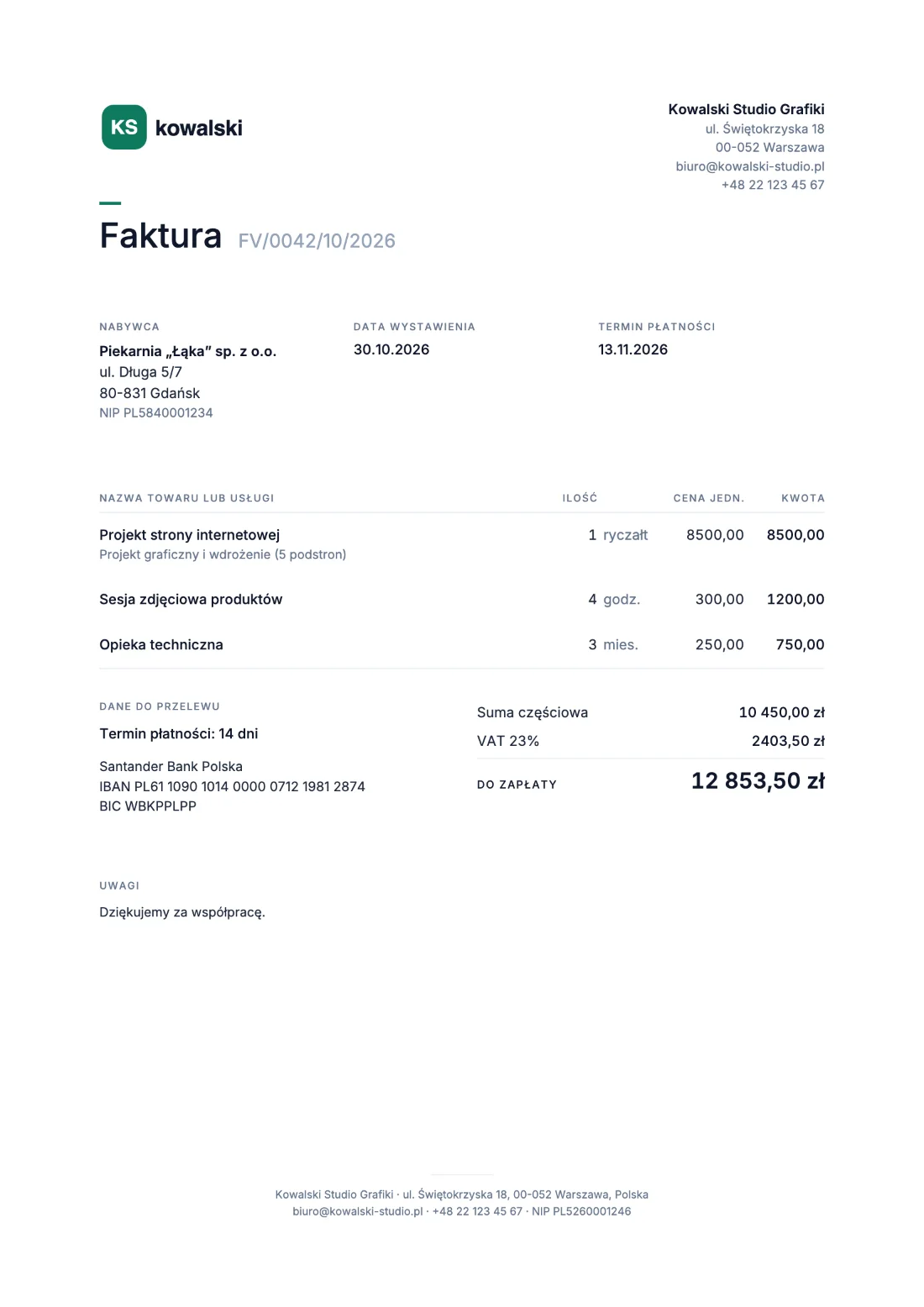 Minimalny: Faktura (Przykładowe dane)